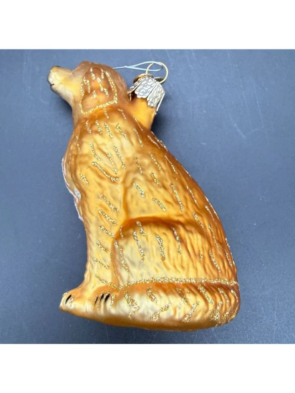 Old World Christmas Golden Retriever Dog Blown Glass Ornament Gold Glitter 4 In